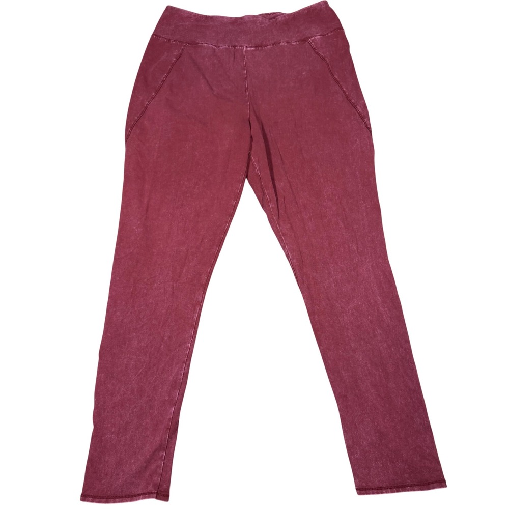 Saturday Sunday Anthropologie Burgundy Acid Wash Slim Leg Lounge Pants XL